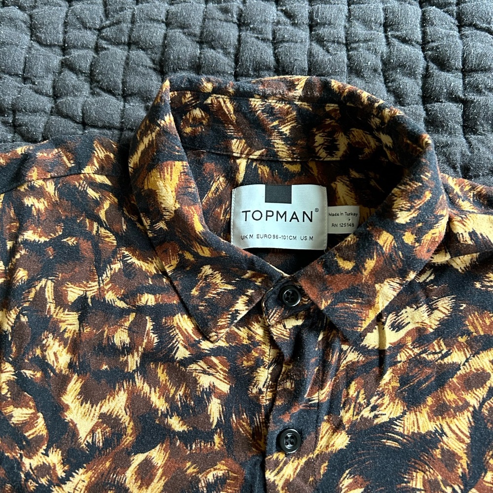 Top Man cheetah print shirt - medium, silky fabric button up